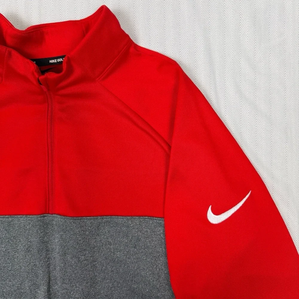 Nike Golf Men's Large Red Gray 1/4 Zip Pullover‎ Long Sleeve